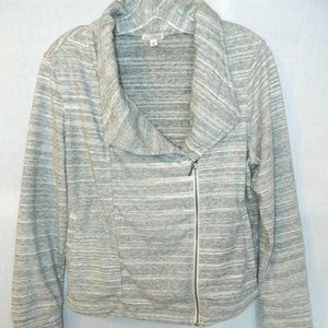 Gap Large Marbled striped Grey White Terry Moto Jacket